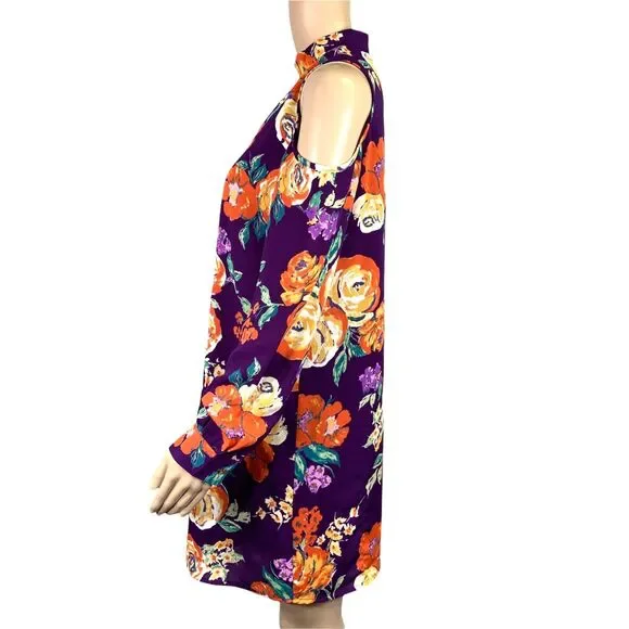 Everly Womens Dress Retro Floral Cold Shoulder Choker Collar Keyhole Small - Picture 12 of 14